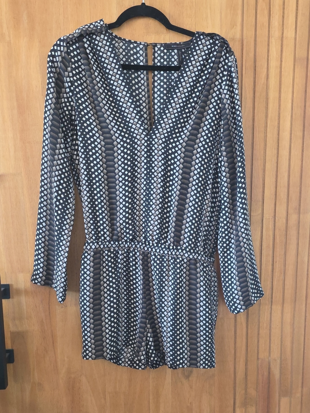 BCBGMaxAzria Black and White Geometric Long-Sleeve Kids One-Piece Bodysuit